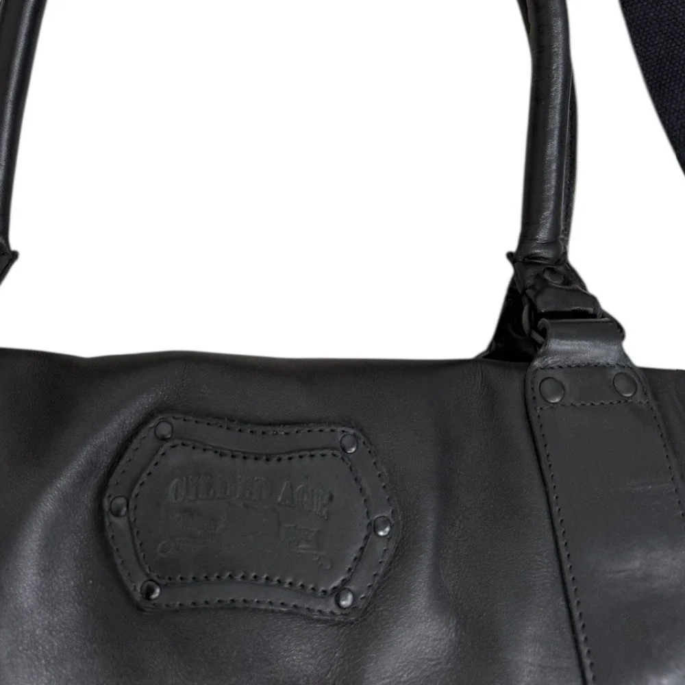 Gilded Age Black Leather Weekender Duffle Travel Bag 9010L Padded Shoulder Strap